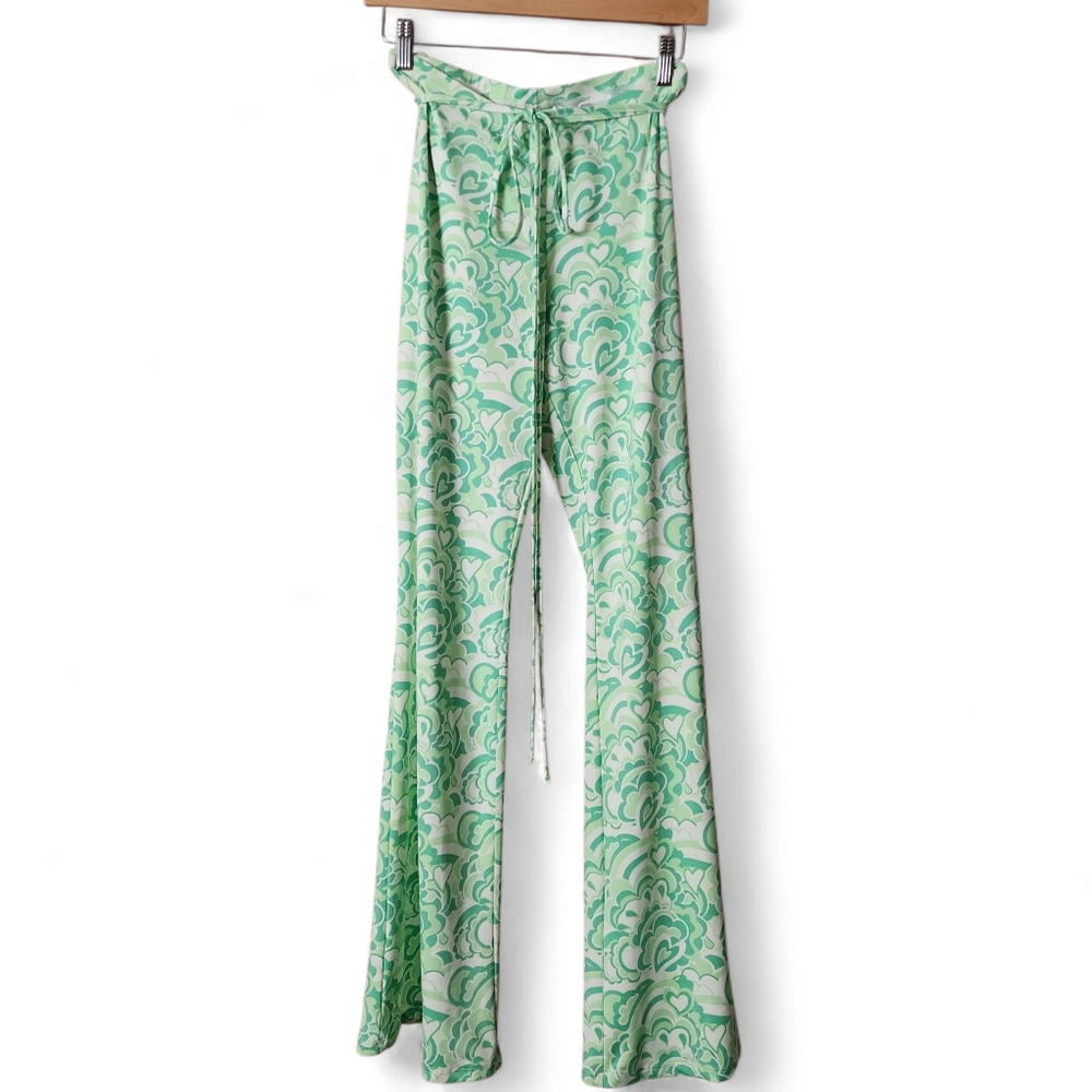 H&M | Green and White Wide Leg Pants with Vintage Flair